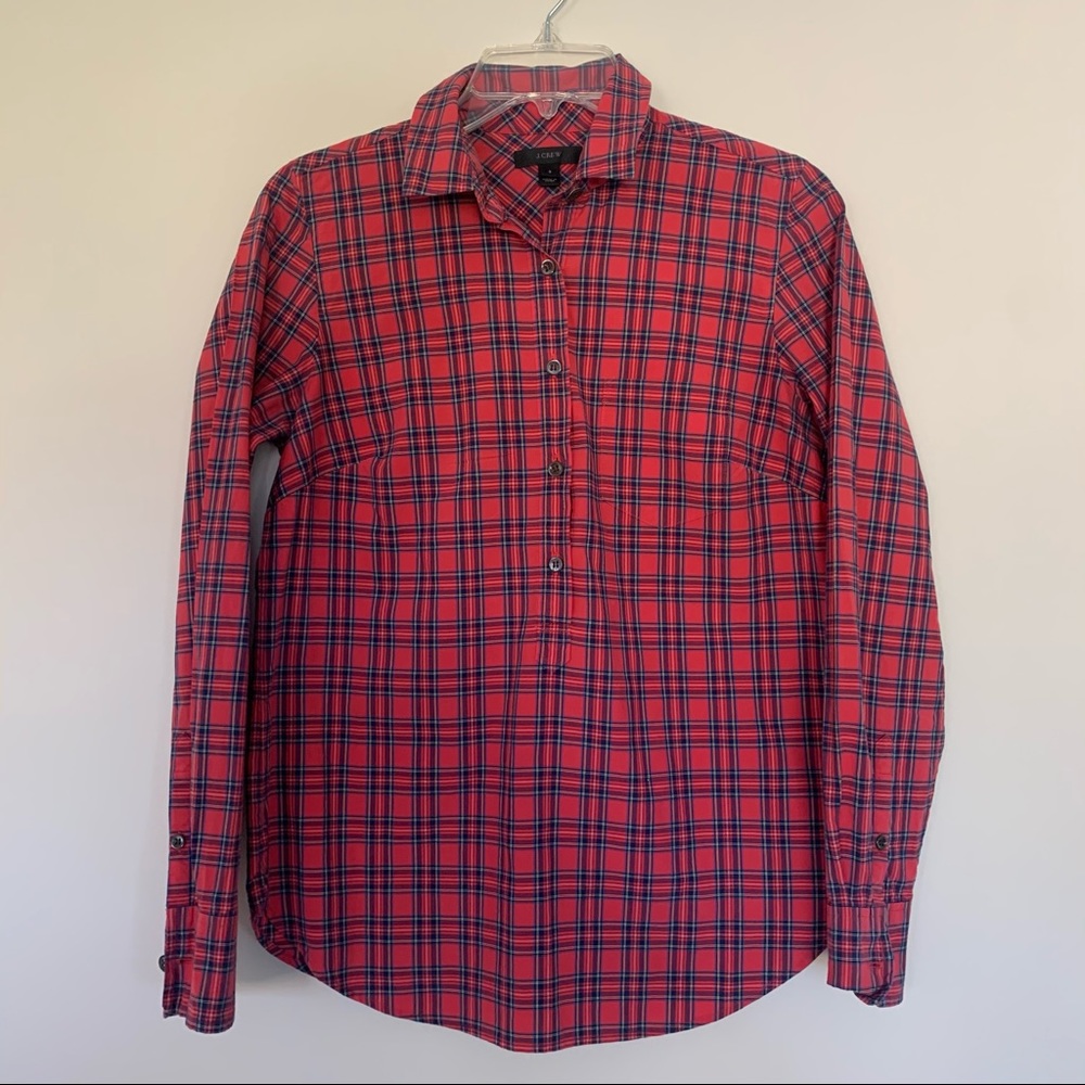 J Crew Plaid 1/2 Button Down Shirt